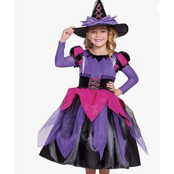 2 Pc Disguise Girls Witch Prestige Costume: Hat & Dress - Size Small (4-6x) - Picture 1 of 13